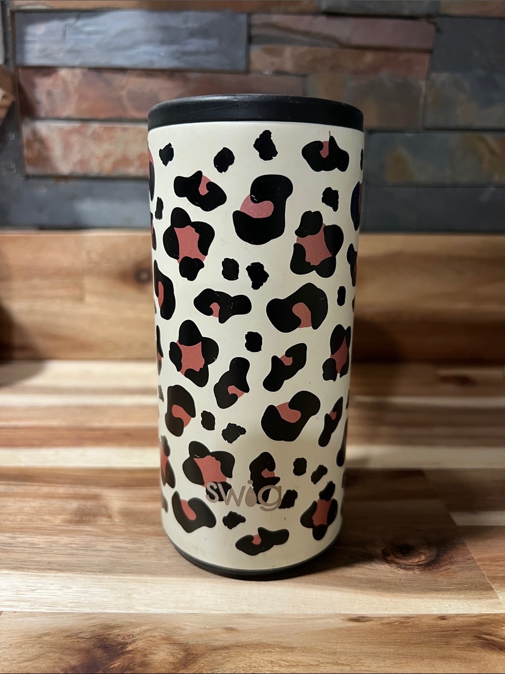 Swig Leopard Print Insulated Tumbler - Cream and Rose Gold